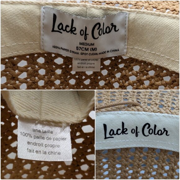 Lack of Color Vista Sun Hat Womens Brown Paper Straw Drawstring Wide Brim Size M - Picture 9 of 14